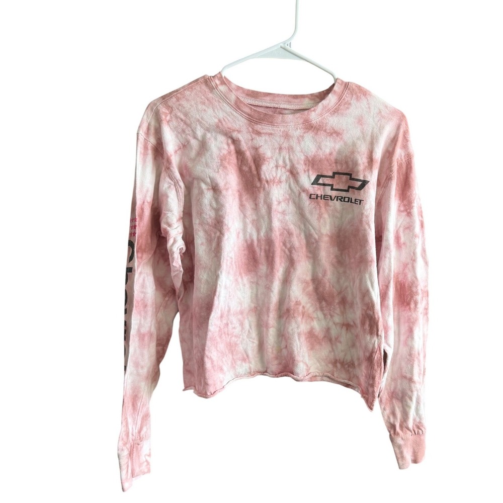 Chevrolet Pink Tie Dye Cropped Long Sleeve Shirt GM Licensed Women Large